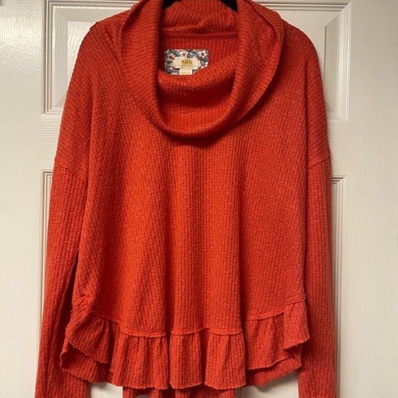 NWOT Maeve Anthropologie Addie Ruffled Hacci Pullover Top Sweater Sz M Orange - Picture 2 of 8